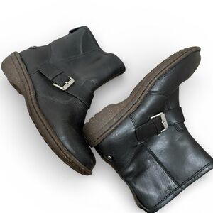 UGG Black Leather Ankle Boots with Buckle